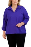 Foxcroft Agnes Smocked Cuff Blouse In Blue Iris