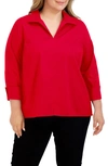 Foxcroft Agnes Smocked Cuff Blouse In Simply Red