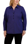 Foxcroft Pamela Stripe Stretch Tunic Blouse In Blue Iris