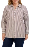 Foxcroft Pamela Stripe Stretch Tunic Blouse In Brown