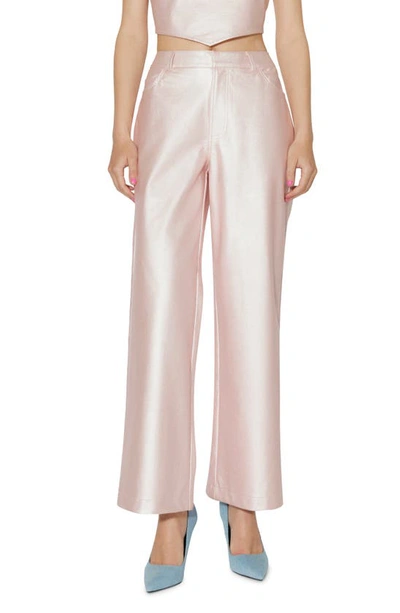 Something New Marie Coated Ankle Wide Leg Pants In Prism Pink