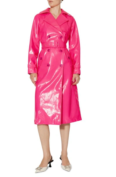Something New Cleo Faux Leather Trench Coat In Shocking Pink