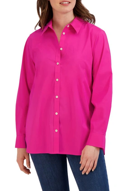 Foxcroft Oversize Cotton Blend Button-up Shirt In Azalea