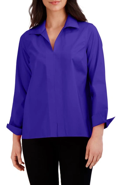 Foxcroft Agnes Split Cuff Popover Blouse In Blue Iris