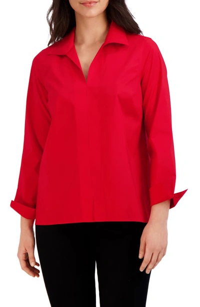 Foxcroft Agnes Split Cuff Popover Blouse In Simply Red