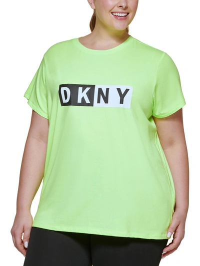 Dkny Sport Plus Womens Logo Activewear Pullover Top In Yellow