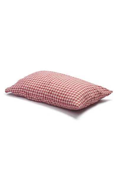 Piglet In Bed Set Of 2 Gingham Linen Pillow Cases In Mineral Red