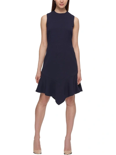Dkny Womens Tiered Above Knee Fit & Flare Dress In Blue