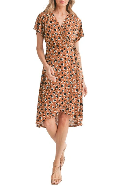 brown floral wrap dress Havana Floral Wrap Midi Dress (Mocha) main image 1
