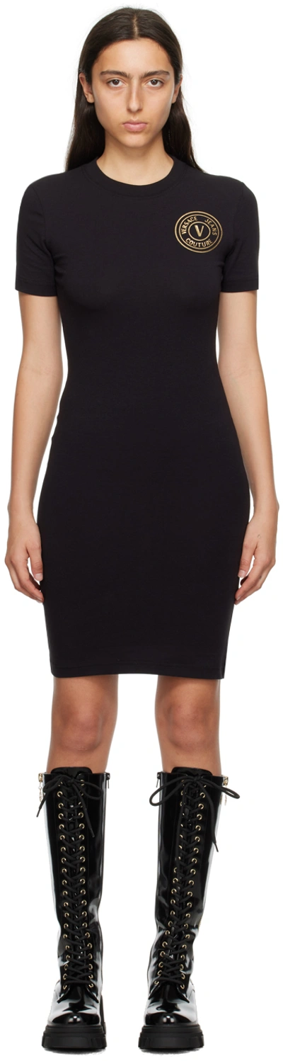 Versace Jeans Couture V-emblem Print T-shirt Dress In Black