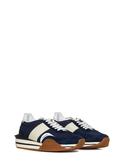 Tom Ford James Almond Toe Flatform Sneakers In Blue