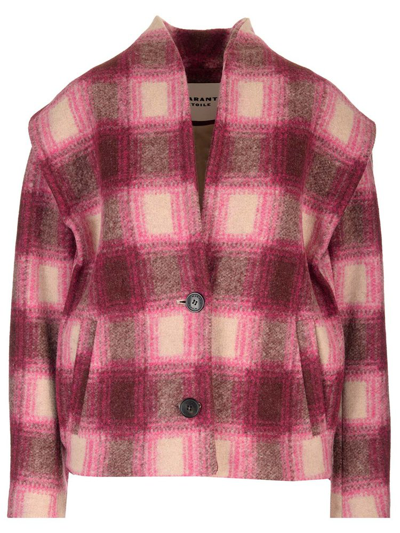 Isabel Marant Étoile Drogo Boxy Plaid Strong Shoulder Jacket In Fuchsia