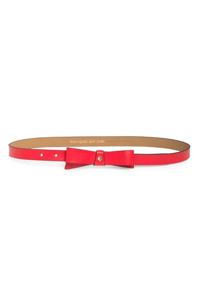 Kate Spade Bow Belt With Spade In Bright Red / Polished Gold