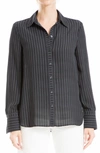 Max Studio Printed Long Sleeve Button-up Shirt In Blck/ Ivry Pnstrp Brdr