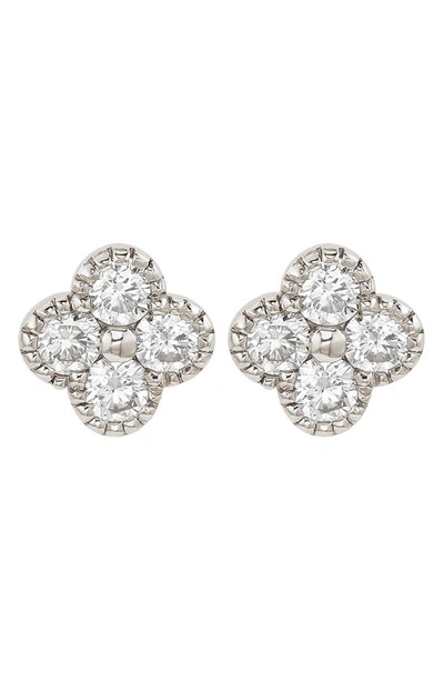 Suzy Levian 14k Gold Diamond Clover Stud Earrings In White