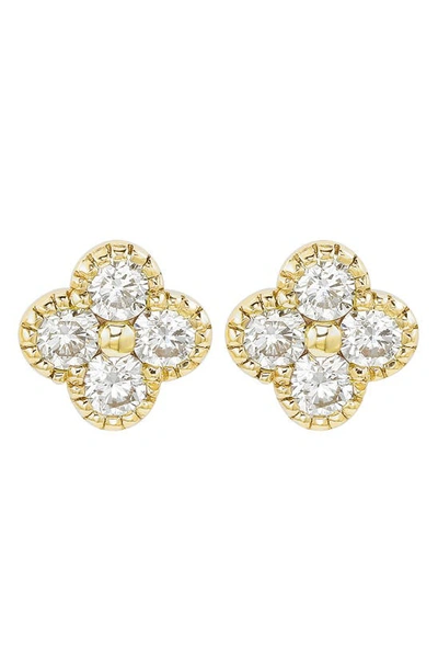 Suzy Levian 14k Gold Diamond Clover Stud Earrings In Yellow