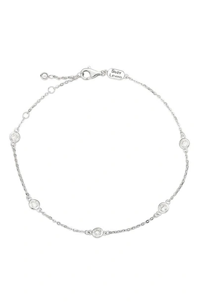 Suzy Levian 14k Gold Diamond Station Chain Bracelet In White