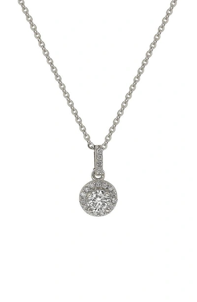 Suzy Levian Round Diamond Halo Pendant Necklace In White