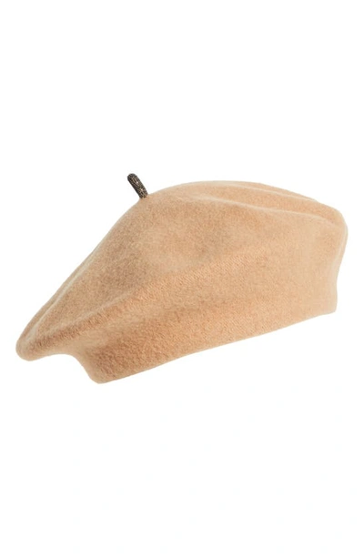 Brunello Cucinelli Monili-embellished Wool Hat In Salted Caramel