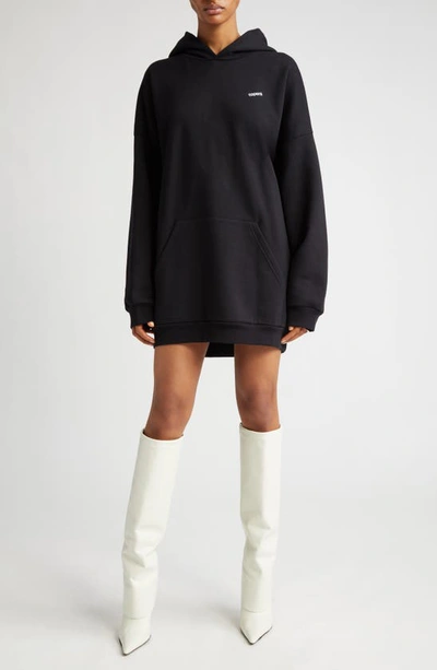 Coperni Horn Long Sleeve Hooded Knit Sweatshirt Dress In Black