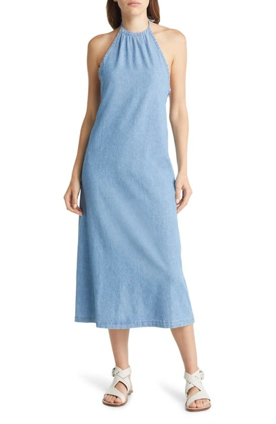 Rag & Bone Zoe Halter Neck Cotton Chambray Maxi Dress In Tide