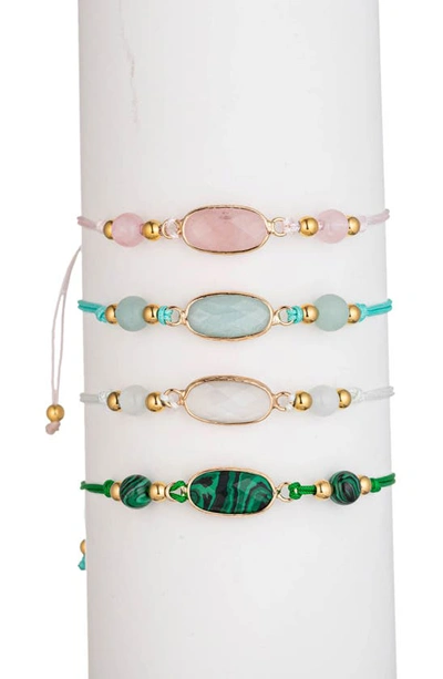 Eye Candy Los Angeles Set Of 4 Affirmation Semiprecious Stone Bracelets In Gold/love