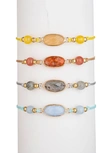 Eye Candy Los Angeles Set Of 4 Affirmation Semiprecious Stone Bracelets In Gold/happiness