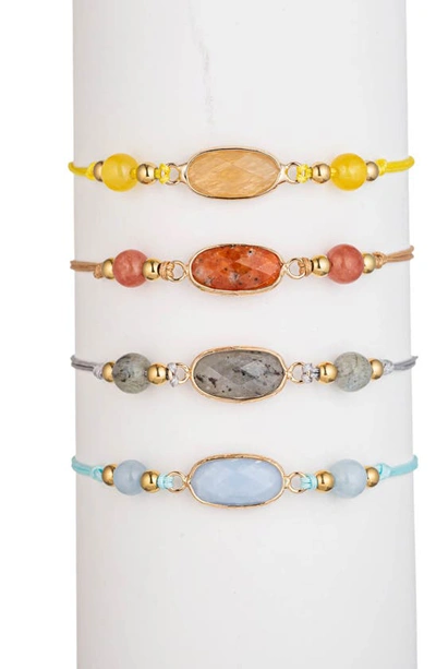 Eye Candy Los Angeles Set Of 4 Affirmation Semiprecious Stone Bracelets In Gold/happiness