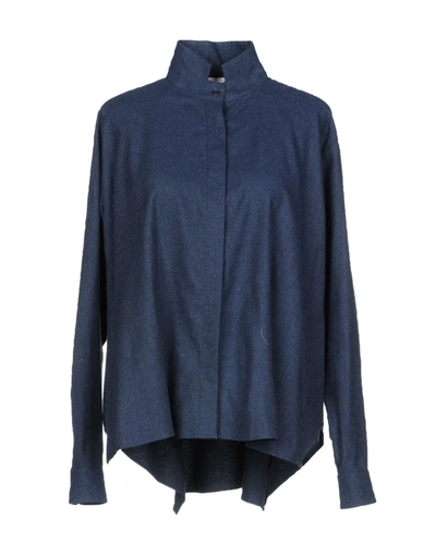 Xacus Solid Color Shirts & Blouses In Dark Blue