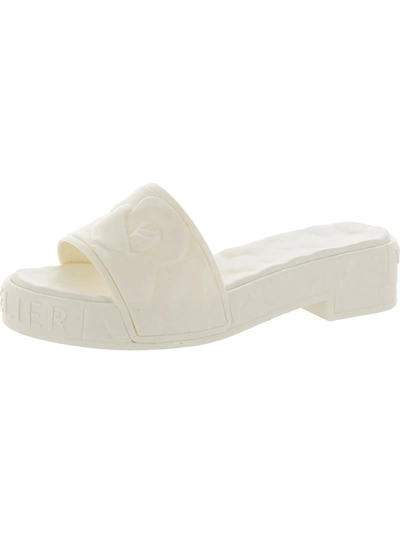 Valentino Garavani Rose Womens Embossed Slip On Slide Sandals In White