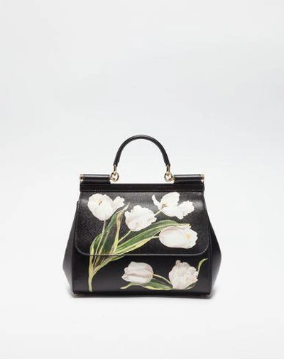 Dolce & Gabbana Medium Sicily Bag In Printed Dauphine Leather In Black