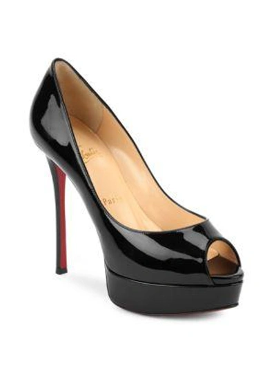 Christian Louboutin Fetish 130 Patent Leather Peep Toe Pumps In Nude