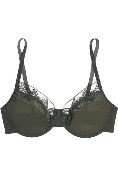 Hanro Liane Lace-trimmed Stretch-tulle Underwired Bra In Charcoal