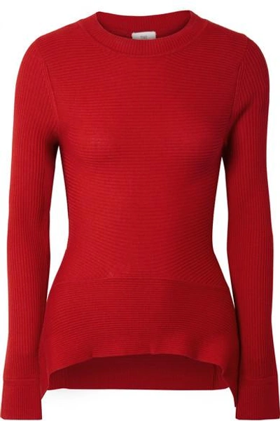 Tome Ribbed Merino Wool, Silk And Cashmere-blend Sweater In Red