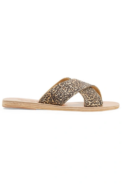 Ancient Greek Sandals Thais Leopard-print Satin And Leather Slides In Leopard Print