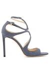 Jimmy Choo Lang 100 Glitter-covered Leather Sandals In Navy