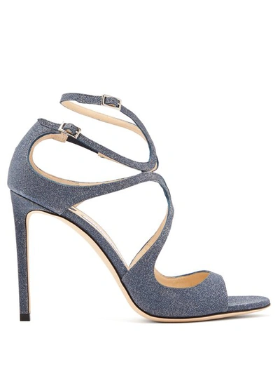 Jimmy Choo Lang 100 Glitter-covered Leather Sandals In Navy