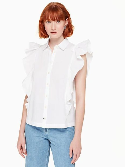 Kate Spade Flutter Button Down Top In Fresh White