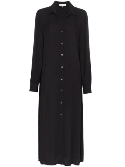 Frame Long-sleeve Button-front Maxi Shirtdress In Black