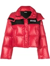 Miu Miu Cropped Two-tone Quilted Shell Down Jacket In Red