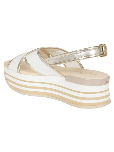 Hogan Chunky Heel Wedge Sandals In Bianco/platino