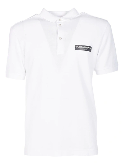 Dolce & Gabbana Logo Patch Polo Shirt In Bianco