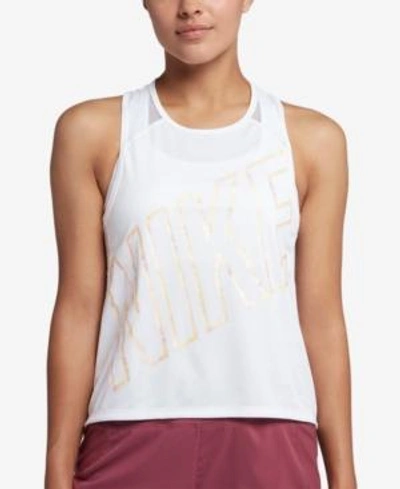 Nike Dry Miler Cropped Racerback Running Tank Top In White