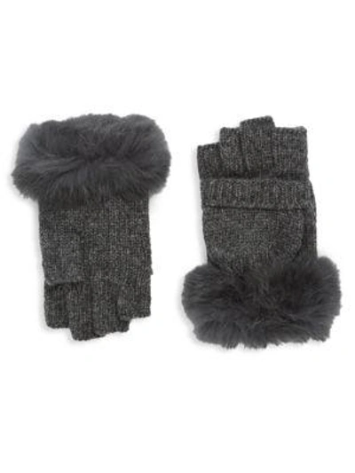 Adrienne Landau Fingerless Rex Rabbit Gloves In Dark Grey