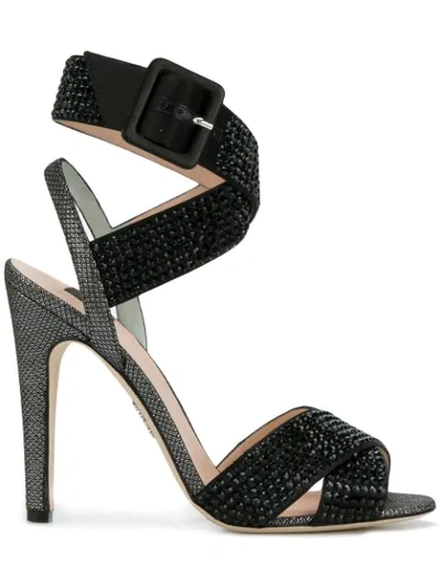 Rodo Strappy Crystal Embellished Sandals - Black