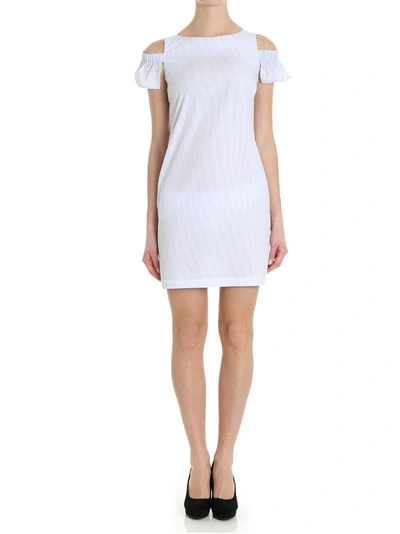 Trussardi Cotton Dress In White- Light Blue