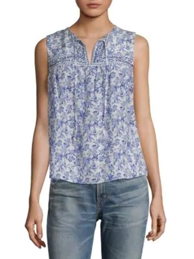Rebecca Taylor Aimee Floral Sleeveless Silk Top In Blue Combo