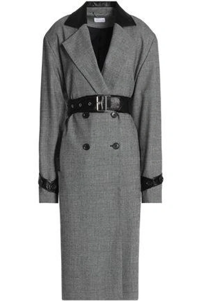 Magda Butrym Woman Belted Leather-trimmed Prince Of Wales Checked Wool Trench Coat Gray