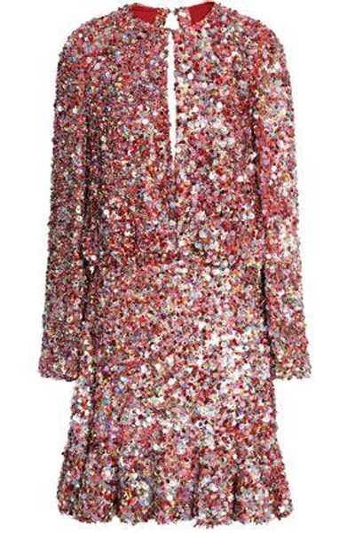 Alexis Woman Sequined Silk Mini Dress Multicolor