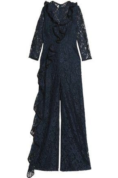 Alexis Ruffle-trimmed Corded Lace Jumpsuit In Navy